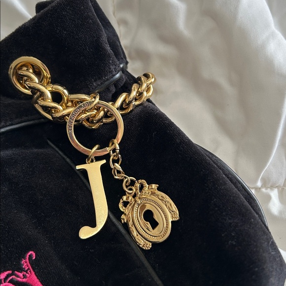 RARE Vintage Juicy Couture Velour Hobo Chain Charm Y2k Black, Gold, Hot Pink HTF - Picture 6 of 16